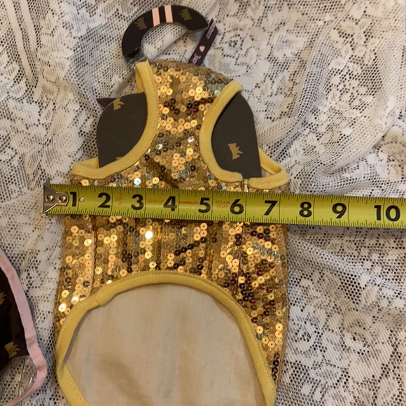 Y2K JUICY COUTURE GOLD SEQUIN DOG TEE SHIRT SZ MEDIUM NEW SUPERHERO COSTUME CAPE - Picture 7 of 11
